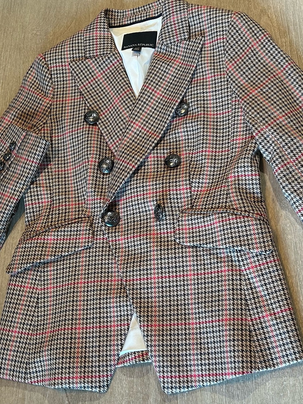 Banana Republic Double-Breasted Plaid Houndstooth Blazer XS